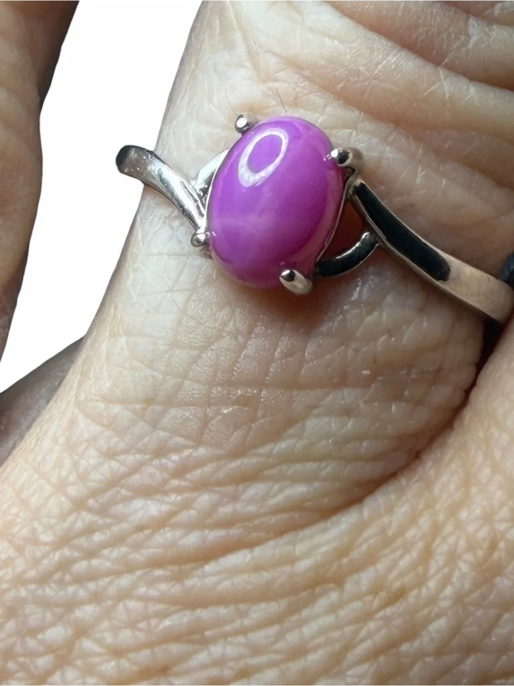 Sterling Silver Ring with Pink Cabochon Stone size 10